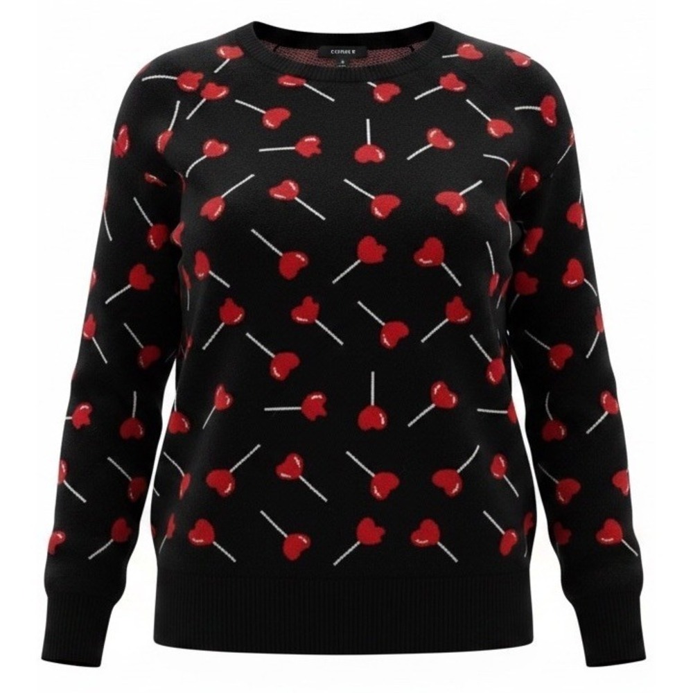 Torrid Womens 2X Black Lollipop Heart Sweater Valentine Coquette Kawaii